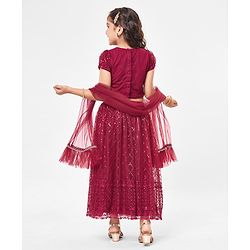 Babyhug Half Sleeves Sequenced Choli & Lehenga  with Dupatta Set - Maroon
