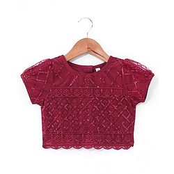 Babyhug Half Sleeves Sequenced Choli & Lehenga  with Dupatta Set - Maroon