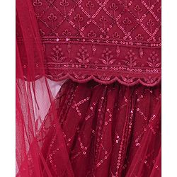 Babyhug Half Sleeves Sequenced Choli & Lehenga  with Dupatta Set - Maroon