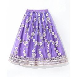 Babyhug Woven Half Sleeves Floral Sequenced Choli With Embroidered Lehenga And Dupatta Set - Purple