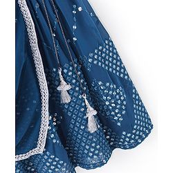 Babyhug Woven Half Sleeves Mirror Embroidered Net Choli Lehenga & Dupatta -Teal