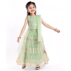 Babyhug Sleeveless Zari Embroidered Choli Lehenga & Dupatta Set - Green