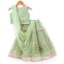 Babyhug Sleeveless Zari Embroidered Choli Lehenga & Dupatta Set - Green