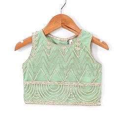 Babyhug Sleeveless Zari Embroidered Choli Lehenga & Dupatta Set - Green