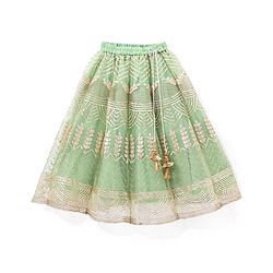 Babyhug Sleeveless Zari Embroidered Choli Lehenga & Dupatta Set - Green