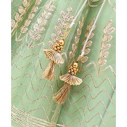 Babyhug Sleeveless Zari Embroidered Choli Lehenga & Dupatta Set - Green