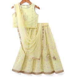 Babyhug Sleeveless Choli with Thread Embroidered Lehenga  and Dupatta Set - Yellow