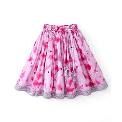 Babyhug Half Sleeves Mirror Embroidered Choli with Tie & Dye Lehenga Set With Dupatta - White & Pink