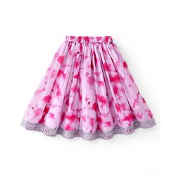 Babyhug Half Sleeves Mirror Embroidered Choli with Tie & Dye Lehenga Set With Dupatta - White & Pink