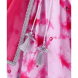 Babyhug Half Sleeves Mirror Embroidered Choli with Tie & Dye Lehenga Set With Dupatta - White & Pink