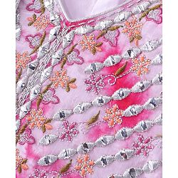 Babyhug Half Sleeves Mirror Embroidered Choli with Tie & Dye Lehenga Set With Dupatta - White & Pink