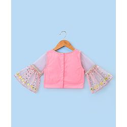 Babyhug Half Sleeves Embroidered Choli with Embroidered Lehenga and Dupatta Set  - Peach