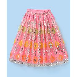 Babyhug Half Sleeves Embroidered Choli with Embroidered Lehenga and Dupatta Set  - Peach