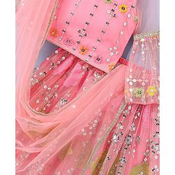 Babyhug Half Sleeves Embroidered Choli with Embroidered Lehenga and Dupatta Set  - Peach