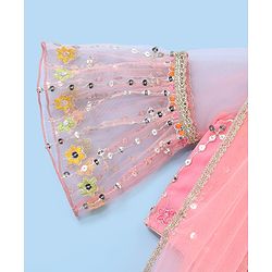Babyhug Half Sleeves Embroidered Choli with Embroidered Lehenga and Dupatta Set  - Peach