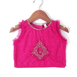 Babyhug Sleeveless Zari with Sequenced Choli with  Embroidered Lehenga  and Dupatta Set - Fuschia