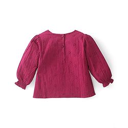 Babyhug 100% Cotton Full Sleeves Shiffli Top with Frill Detailing - Maroon