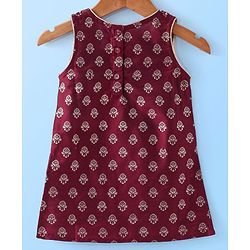 Babyhug  Sleeveless Foil Printed Long Kurta with Lehenga and Dupatta - Maroon