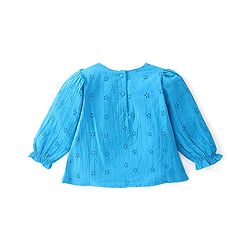 Babyhug 100% Cotton Full Sleeves Shiffli Top with Frill Detailing - Blue