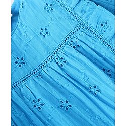 Babyhug 100% Cotton Full Sleeves Shiffli Top with Frill Detailing - Blue
