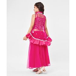 Babyhug Sleeveless Sequenced Choli with Net Lehenga and Embroidered Jacket Set - Hot Pink