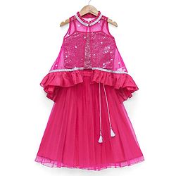 Babyhug Sleeveless Sequenced Choli with Net Lehenga and Embroidered Jacket Set - Hot Pink