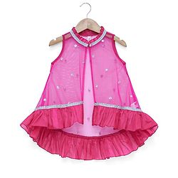 Babyhug Sleeveless Sequenced Choli with Net Lehenga and Embroidered Jacket Set - Hot Pink