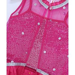 Babyhug Sleeveless Sequenced Choli with Net Lehenga and Embroidered Jacket Set - Hot Pink