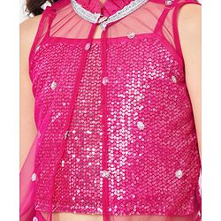 Babyhug Sleeveless Sequenced Choli with Net Lehenga and Embroidered Jacket Set - Hot Pink