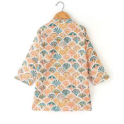 Babyhug 100% Cotton Full Sleeves Kurta With Dhoti Set With Floral Print - White & Peach