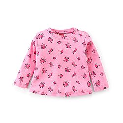 Babyhug Interlock Cotton Knit Full Sleeves Floral Print Night Suit- Pink