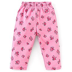 Babyhug Interlock Cotton Knit Full Sleeves Floral Print Night Suit- Pink