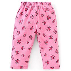 Babyhug Interlock Cotton Knit Full Sleeves Floral Print Night Suit- Pink