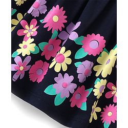 Babyhug Cotton Knit Cold Shoulder Sleeves Frock with Floral Print - Navy Blue