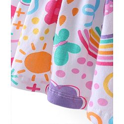 Babyhug 100% Cotton Knit Full Sleeves Frock & Bloomer With Rainbow Print - White & Pink