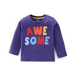 Babyhug 100% Cotton Knit Full Sleeves T-Shirt with Text Graphics - Violet