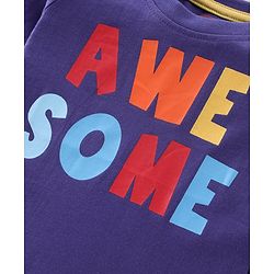 Babyhug 100% Cotton Knit Full Sleeves T-Shirt with Text Graphics - Violet