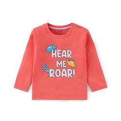 Babyhug 100% Cotton Knit Full Sleeves T-Shirt with Graphics Text Print -  Light Red