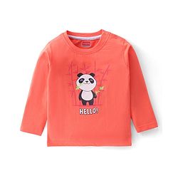 Babyhug 100% Cotton Knit Full Sleeves T-Shirt with Panda Graphics - Light Red