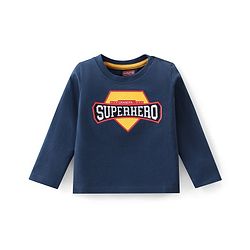 Babyhug Cotton Knit Full Sleeves T-Shirt Text Graphic Print - Navy Blue
