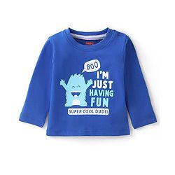 Babyhug 100% Cotton Knit Full Sleeves T-Shirt with Text Graphics - Blue