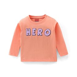 Babyhug 100% Cotton Knit Full Sleeves T-Shirt with Text Graphics - Light Orange