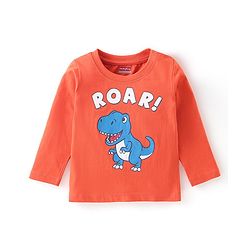 Babyhug Cotton Knit Half Sleeves T-Shirt with Dino Graphics Print - Light Orange