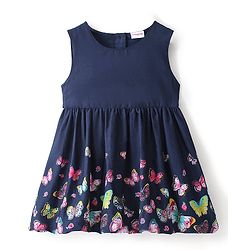 Babyhug Half Sleeves Shrug with Frock Butterfly Printed - Blue & Pink
