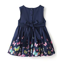 Babyhug Half Sleeves Shrug with Frock Butterfly Printed - Blue & Pink