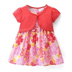 Babyhug Poplin Half Sleeves Shrug with Frock - White & Pink
