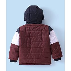 Babyhug Full Sleeves Padded & Hooded Jacket Color Block With Text Embroidery- Blue Maroon & White