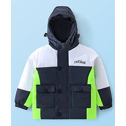 Babyhug Woven Full Sleeves Hoodies Text Print - Black White & Green