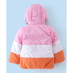 Babyhug Woven Full Sleeves Hooded Jacket Solid Colour - Pink White & Orange