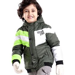 Babyhug Woven Full Sleeves Hooded Jacket Striped - Green